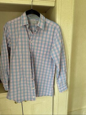 Nordstrom teen Pink & Blue Plaid Button-Down Shirt size 14